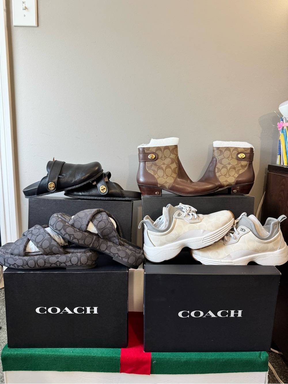 Authentic !!👞👟👡Coach Brown Signature Canvas Ankle Boots and Assorted Footwear